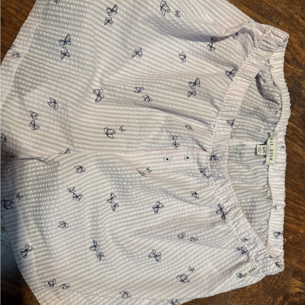 Rae Dunn Light Lavender Striped Shorts with Navy Butterfly Print